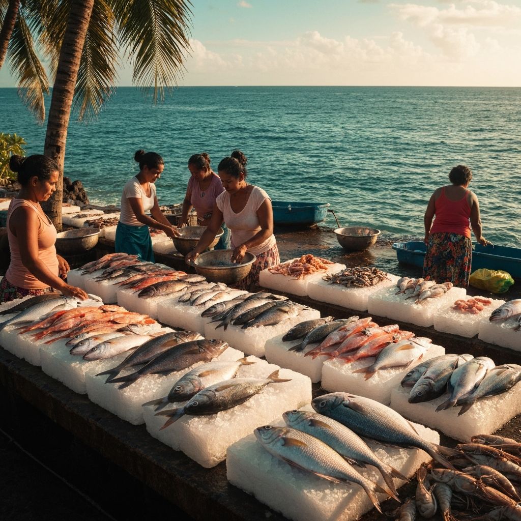 Fresh tropical fish and seafood